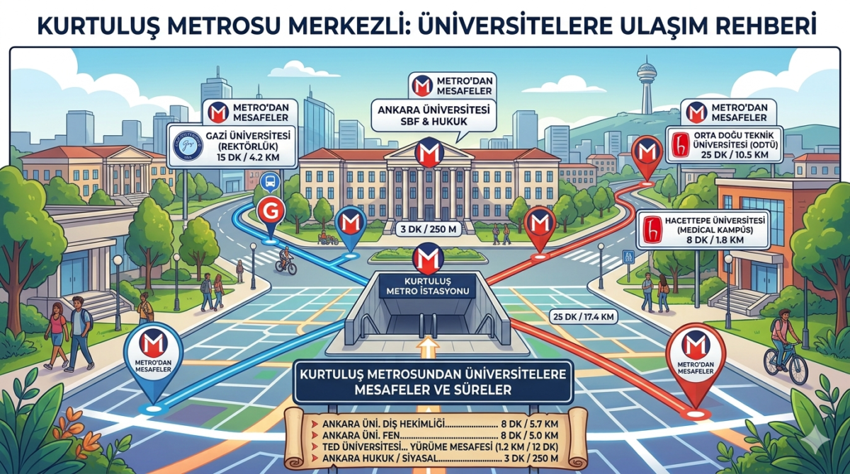Kurtuluş Metrosundan Üniversitelere Mesafeler